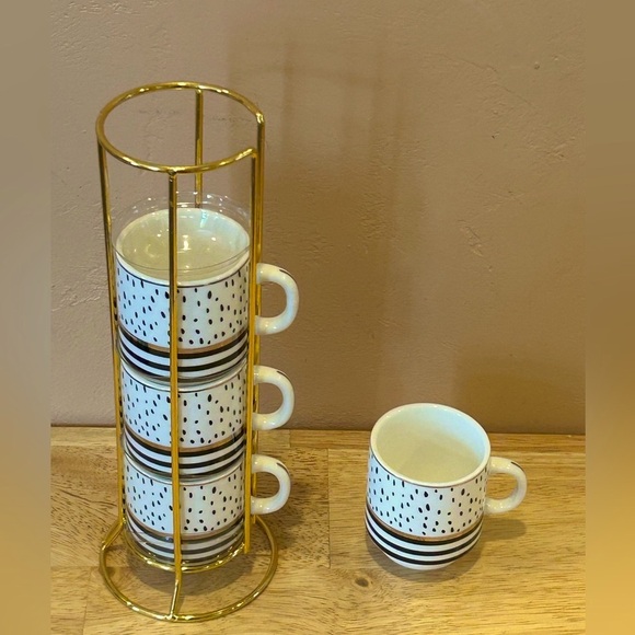 Set of 4 Porcelain Stacking Espresso Cups With  Rack Made By Grace Teaware. - Picture 8 of 8